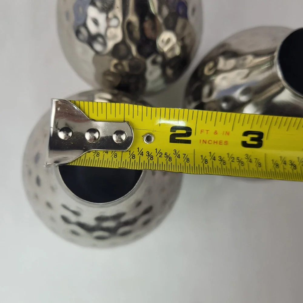 Hammered Silver Metal Bud Vases Set of 3 Small Decorative Modern Dimpled Tapered